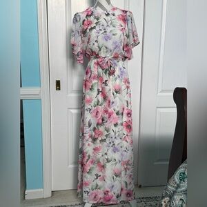 Nine West Floral Maxi Dress with Pink and Purple Hues